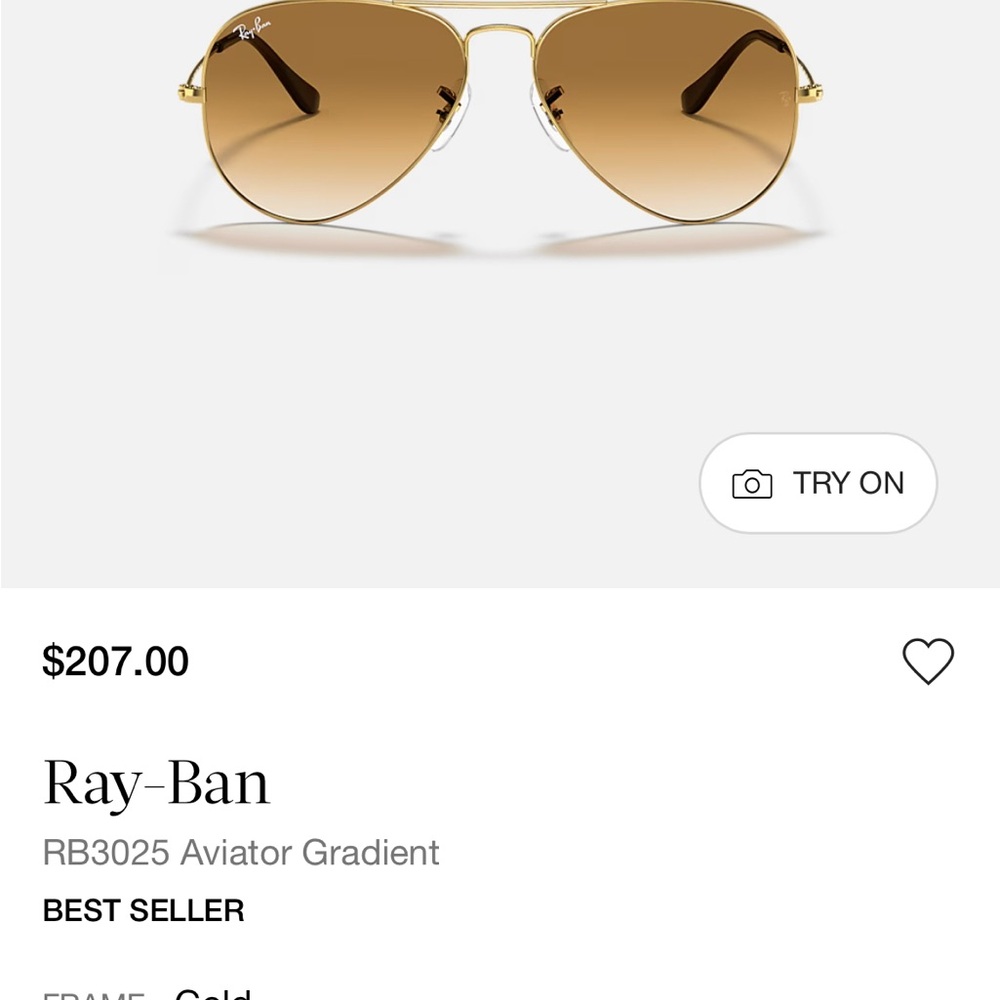 SOLD ELSEWHERE Ray-Ban Gold Aviator Sunglasses with Brown Gradient Lenses